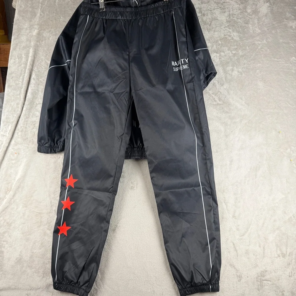 Marty Supreme Mens Graphic‎ Costume Tracksuit Set Black Hooded Jacket Pants L